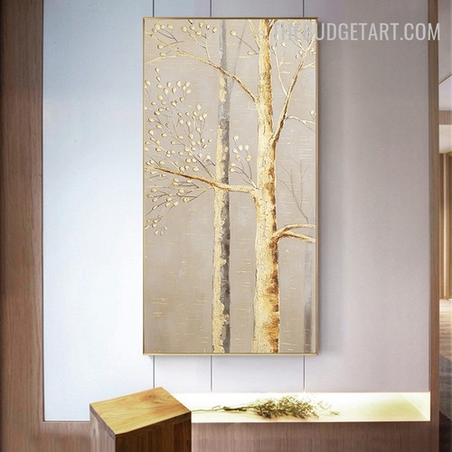 Sapling Leaf Trees Botanical Abstract Art Handmade Texture Canvas Artwork for Room Wall Garnish