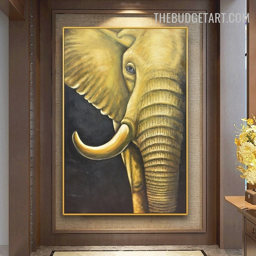 Rook Elephant Contemporary Animal Handmade Texture Canvas Painting Done By Artist for Room Wall Finery