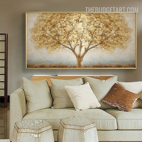 Golden Leaflet Handmade Abstract Botanical Artwork Texture for Room Wall Molding