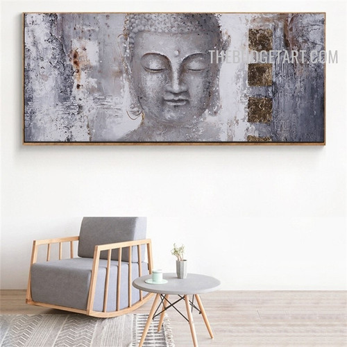 Buddha Square Handmade Texture Canvas Abstract Contemporary Artwork Done By Artist for Room Wall Moulding