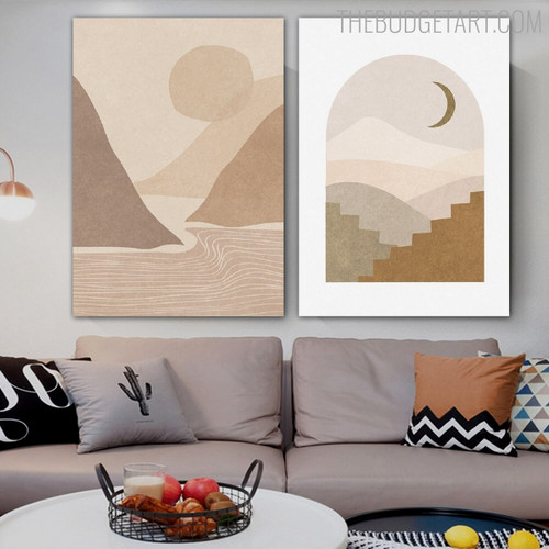 Mountain Stairs Abstract Scandinavian Modern Painting Picture Canvas Print for Room Wall Tracery