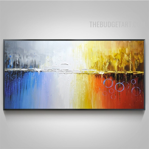 Circle Smears Spots Abstract Contemporary Handmade Knife Canvas Painting for Room Wall Flourish