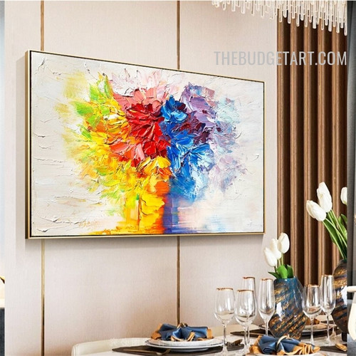 Curved Splash Abstract Modern Handmade Palette Canvas Painting for Room Wall Onlay