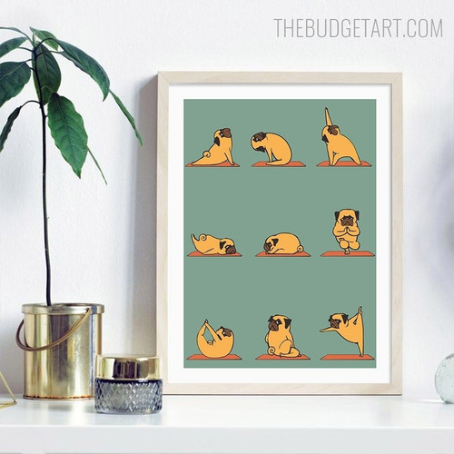 Pugs Nordic Animal Contemporary Painting Picture Canvas Print for Room Wall Garnish