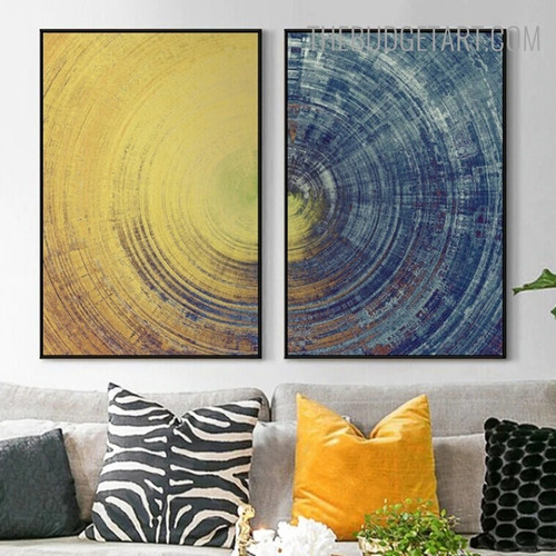 Yellow Mix Blue Abstract Nordic Painting Photo Canvas Print for Room Wall Garniture
