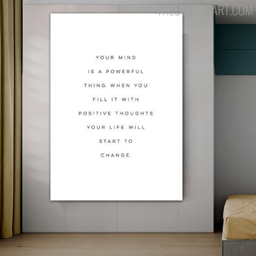 Positive Thoughts Abstract Typography Modern Painting Picture Canvas Print for Room Wall Getup