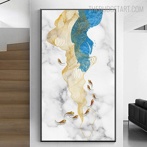 Gold Fish Abstract Contemporary Modern Painting Picture Canvas Print for Room Wall Finery