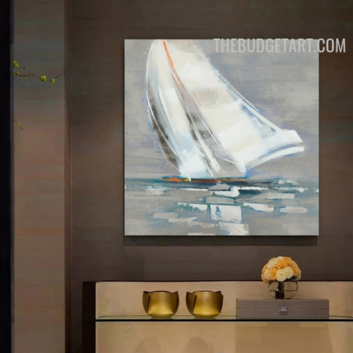 Ocean Prow Boat Handmade Naturescape Contemporary Acrylic Canvas Artwork for Room Wall Tracery