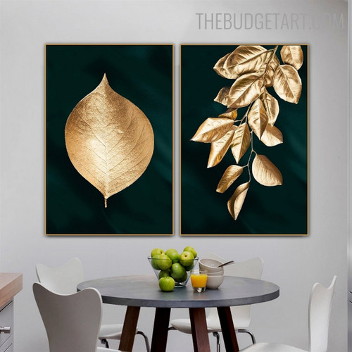 Golden Leaves Abstract Nordic Portrayal Photo Canvas Print for Room Wall Decoration