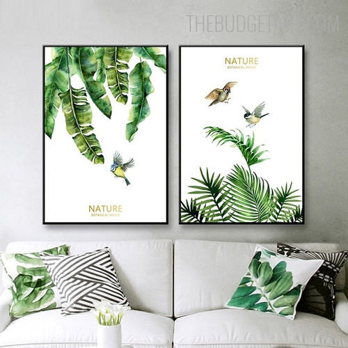 Foliage With Birds Nordic Naturescape Contemporary Painting Picture Canvas Print for Room Wall Trimming