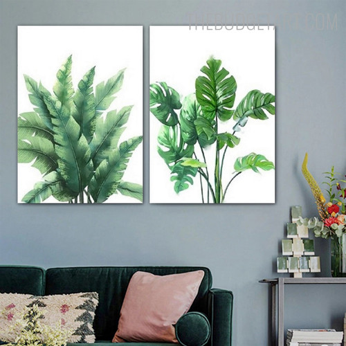 Tropical Leafleted Nordic Floral Contemporary Painting Picture Canvas Print for Room Wall Flourish