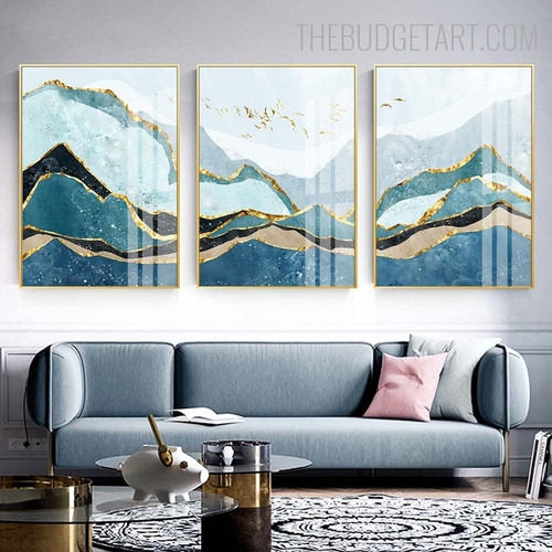 Hills Birds Abstract Naturescape Contemporary Painting Picture Canvas Print for Room Wall Outfit