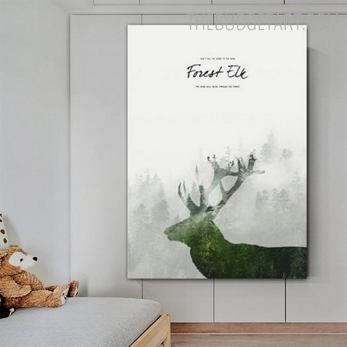 Elk Nordic Animal Vintage Painting Picture Canvas Print for Room Wall Equipment
