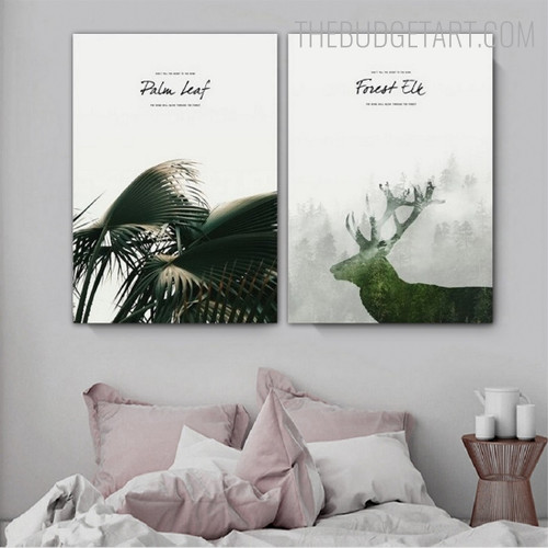Forest Elk Animal Contemporary Painting Picture Canvas Print for Room Wall Molding