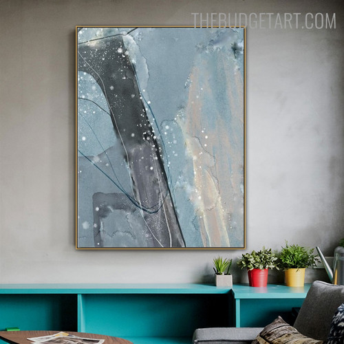 Teal Stone Abstract Modern Nordic Artwork Portrait Canvas Print for Room Wall Garniture