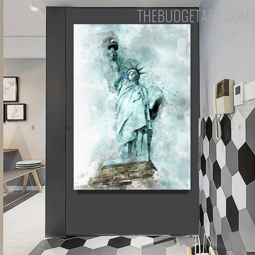 Statue Liberty Building Abstract Vintage Painting Picture Canvas Print for Room Wall Equipment