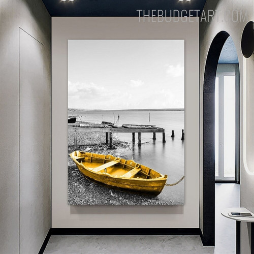 Ocean Yellow Boat Nordic Landscape Vintage Painting Picture Canvas Print for Room Wall Decoration