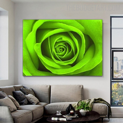 Jade Green Rose Floral Modern Painting Picture Canvas Print for Room Wall Adornment