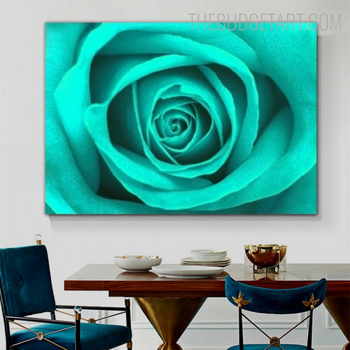 Turquoise Rose Blossom Floral Modern Painting Picture Canvas Print for Room Wall Equipment