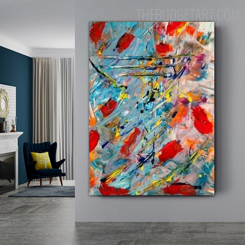 Multicolored Blot Abstract Contemporary Painting Picture Canvas Print for Room Wall Moulding
