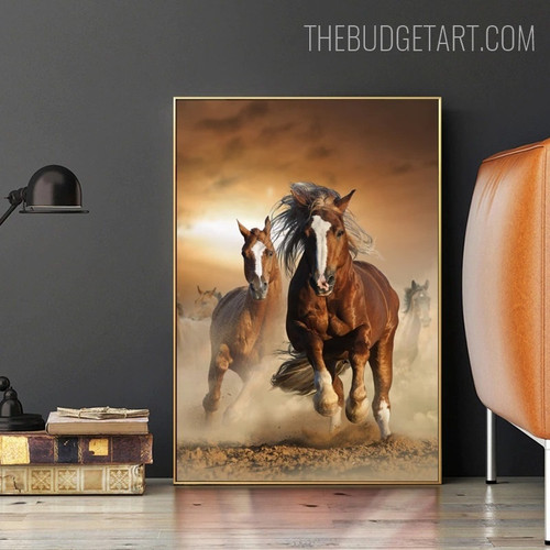 Ground Run Horses Animal Modern Painting Image Canvas Print for Room Wall Ornament