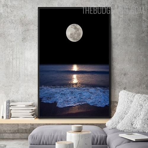 Night Seascape Nordic Landscape Contemporary Painting Picture Canvas Print for Room Wall Embellishment