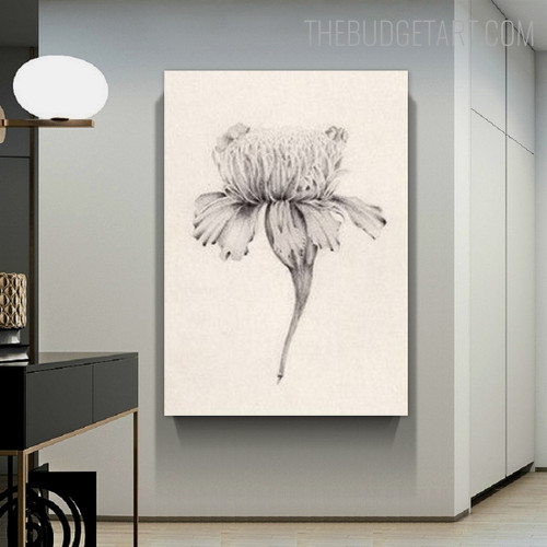 Grey Flower Nordic Abstract Floral Vintage Painting Picture Canvas Print for Room Wall Adornment