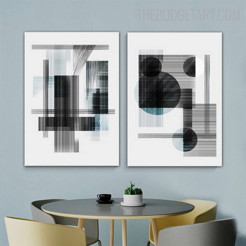 Semi Circle Lines Nordic Abstract Geometric Vintage Painting Picture Canvas Print for Room Wall Arrangement