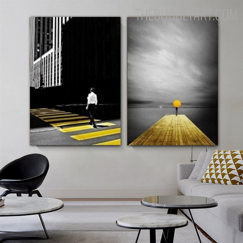 Human Umbrella Nordic Landscape Vintage Painting Picture Canvas Print for Room Wall Trimming