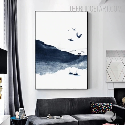 Ink Boat Abstract Landscape Contemporary Painting Picture Canvas Print for Room Wall Equipment