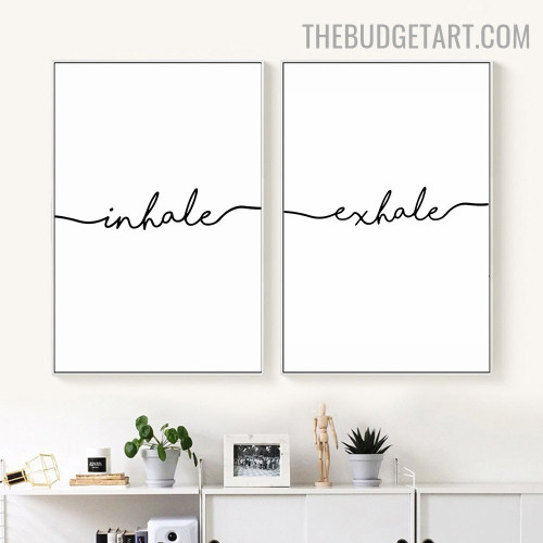 Inhale Exhale Typography Quotes Nordic Modern Painting Image Canvas Print for Room Wall Equipment