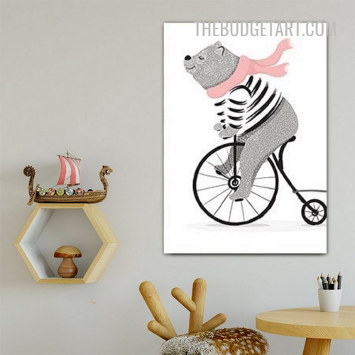 Bear Cycling Animal Cartoon Modern Painting Picture Canvas Print for Room Wall Outfit