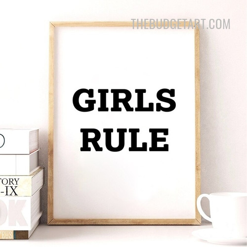 Girls Rule Typography Modern Painting Picture Canvas Print for Room Wall Finery