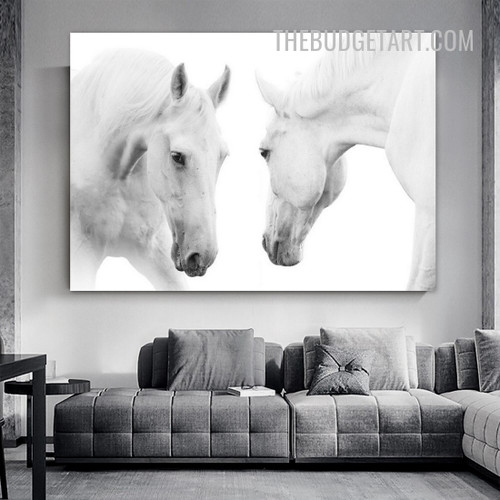 White Studhorse Modern Painting Picture Animal Canvas Wall Art Print for Room Getup