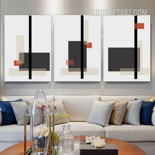 Geometric Shapes Abstract Modern Painting Picture 3 Piece Canvas Art Prints for Room Wall Disposition