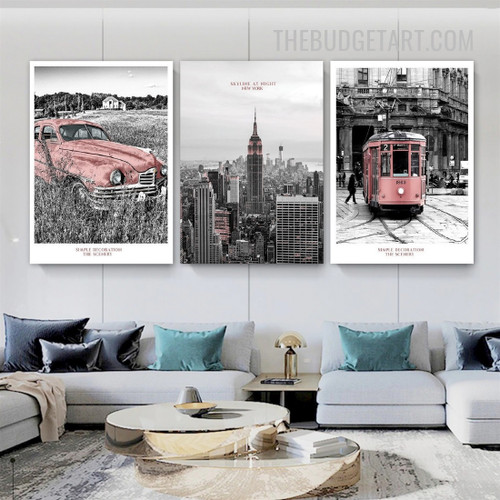 Empire State Building I Cityscape Modern Painting Picture 3 Piece Wall Art Prints for Room Tracery