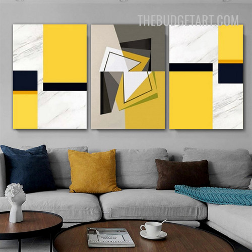 Geometric Boxes Shapes Abstract Modern Painting Picture 3 Piece Art Canvas Print for Room Wall Embellishment