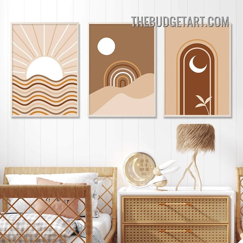 Sun Moon Abstract Scandinavian Painting Picture 3 Piece Canvas Prints for Room Wall Outfit