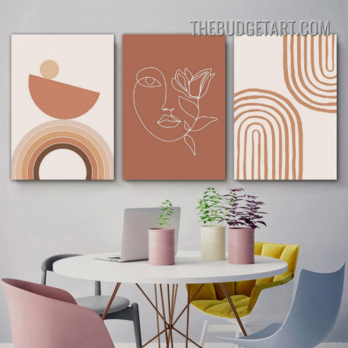 Multicolor Curved Lines Abstract Scandinavian Modern Painting Picture 3 Panel Canvas Wall Art Prints for Room Finery