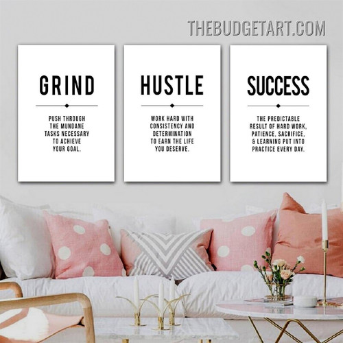 Success Typography Modern Painting Picture 3 Piece Canvas Art Prints for Room Wall Tracery