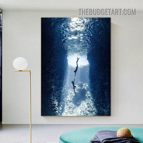 Diving Couple Figure Modern Painting Picture Canvas Wall Art Print for Room Drape