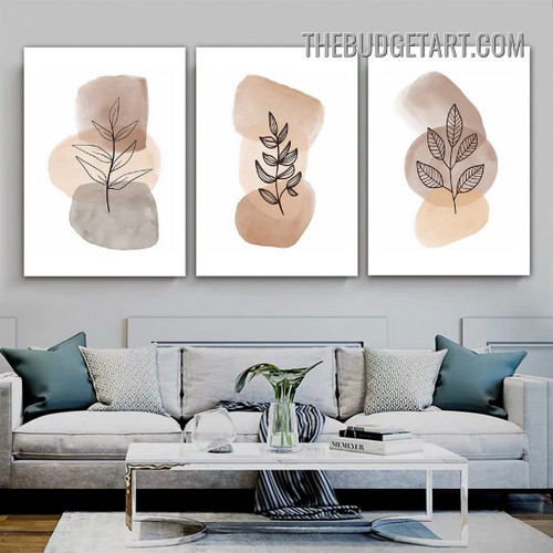 Splotch Leaves Abstract Scandinavian Modern Painting Picture 3 Piece Canvas Wall Art Prints for Room Disposition