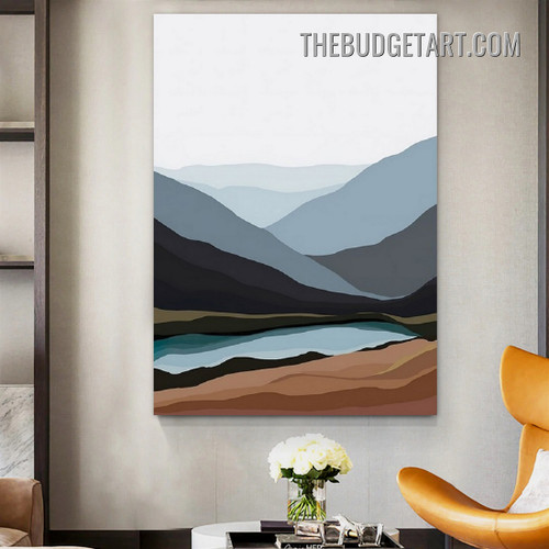 Mountains River Abstract Landscape Modern Painting Picture Canvas Wall Art Print for Room Disposition