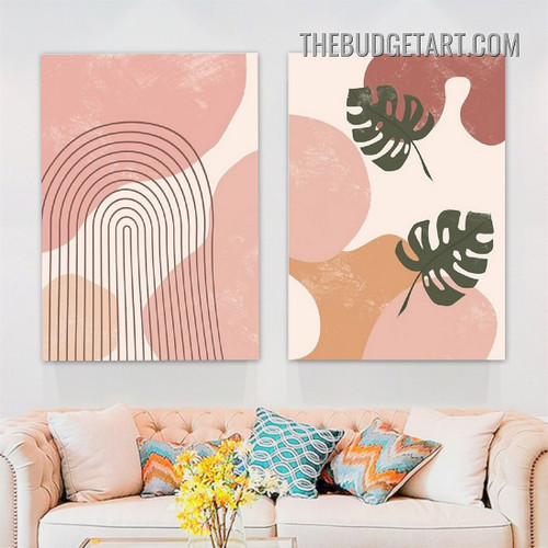 Winding Lineaments Abstract Scandinavian Painting Picture 2 Piece Canvas Art Prints for Room Wall Drape