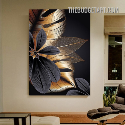 Golden Leafage Abstract Nordic Botanical Modern Painting Picture Canvas Wall Art Print for Room Adornment