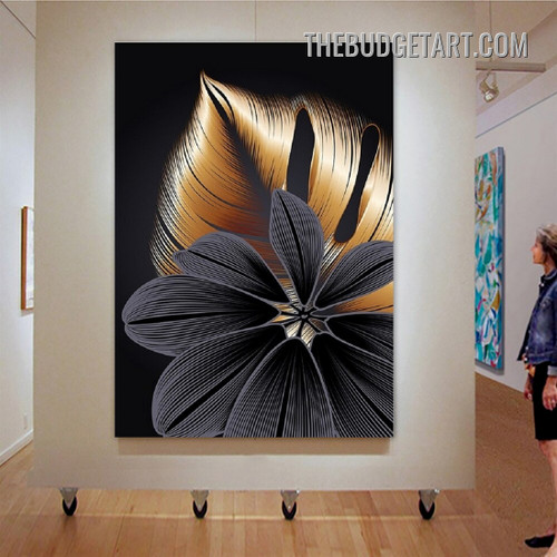 Golden Foliage Abstract Nordic Botanical Modern Painting Picture Canvas Wall Art Print for Room Embellishment