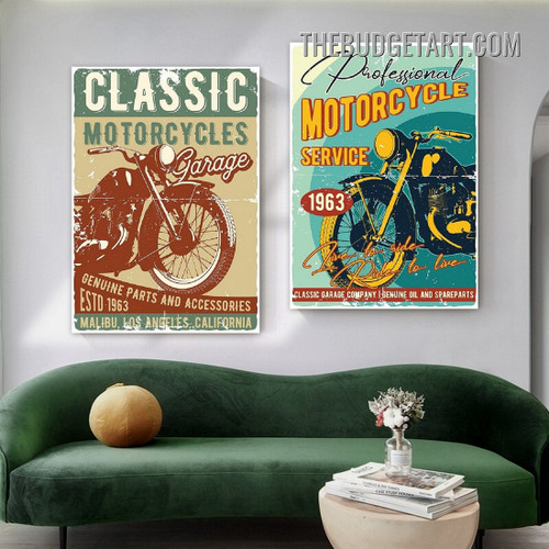 Motorcycles Vintage Poster Painting Picture 2 Piece Canvas Art Prints for Room Wall Getup