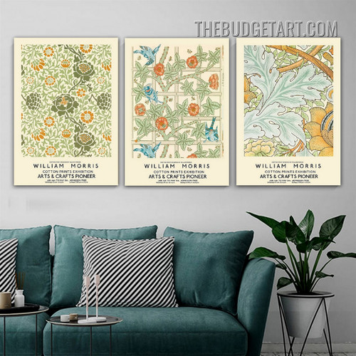 William Morris Art Flowers Floral Vintage Painting Picture 3 Panel Canvas Wall Art Prints for Room Garnish