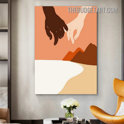 Hand Meet Abstract Figure Scandinavian Painting Picture Canvas Wall Art Print for Room Assortment