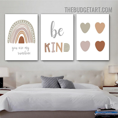Be Kind Heart Abstract Typography Modern Painting Picture 3 Piece Canvas Art Prints for Room Wall Trimming